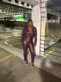 Belted Faux Leather Jumpsuit