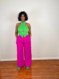 Magenta Wide Leg Pleated Pant